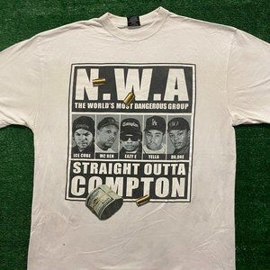Vintage 90s NWA Straight Outta Compton T-Shirt White 4XL Baggy Rapper Hip Hop